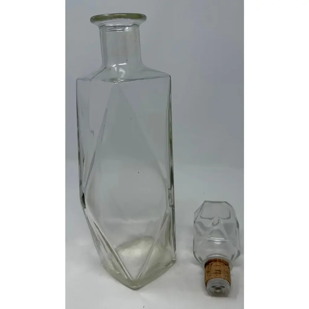 Vintage Oblong Diamond Cut Whiskey Decanter Tight Fit Plastic & Cork Stopper